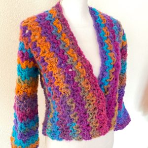 Cardigan viola arancione azzurro