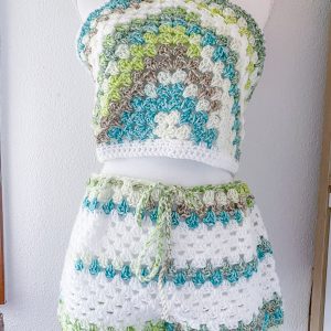 completo top+pants bianco verde mix