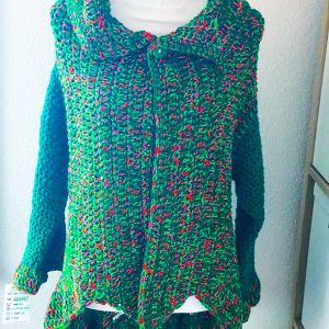Cardigan pentagono verde melange e neon
